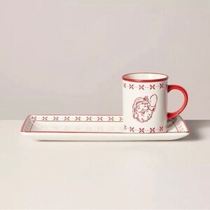 Hearth & Hand Waving Santa Stoneware Milk and Cookies Set Cream/Red